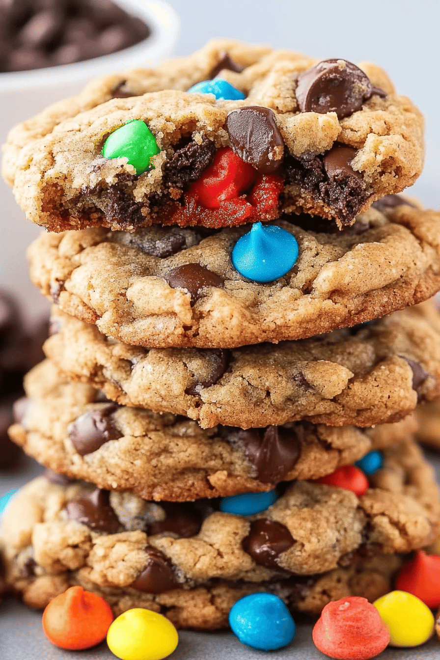 Monster Cookies Recipe slice on plate showing perfect texture and swirl pattern