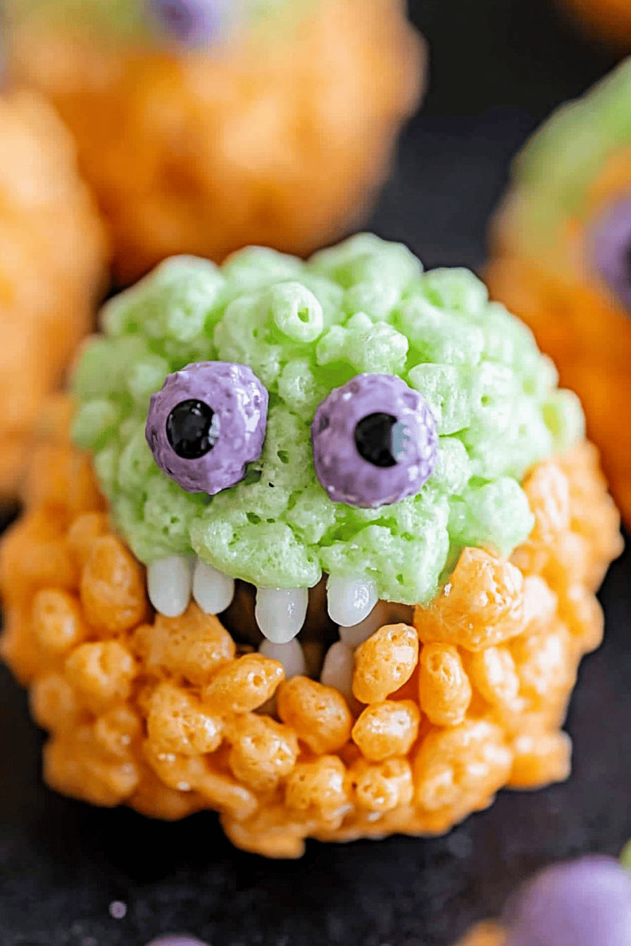 Monster Rice Krispie Treats slice on plate showing perfect texture and swirl pattern