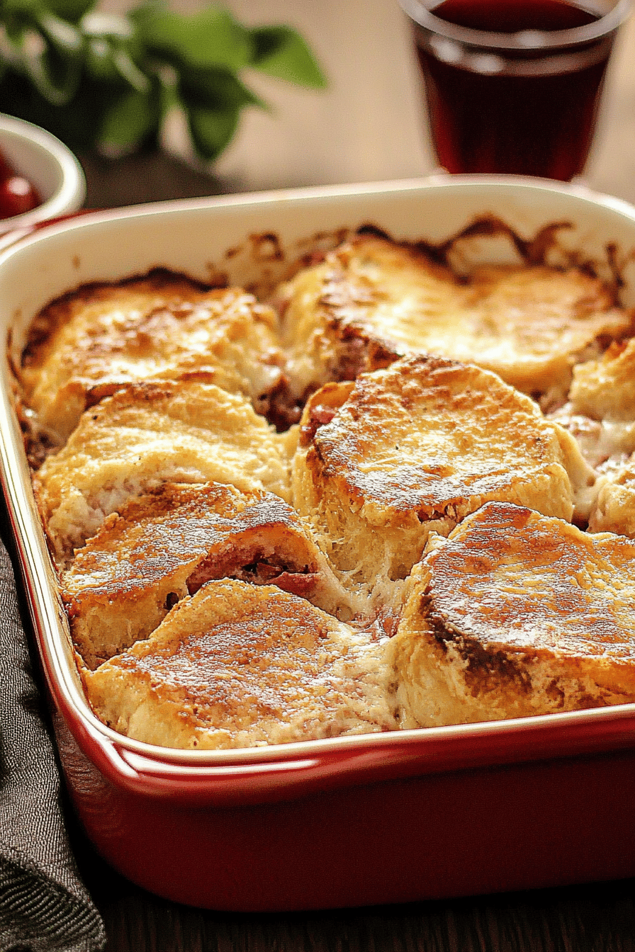 Monte Cristo Casserole slice on plate showing perfect texture and swirl pattern