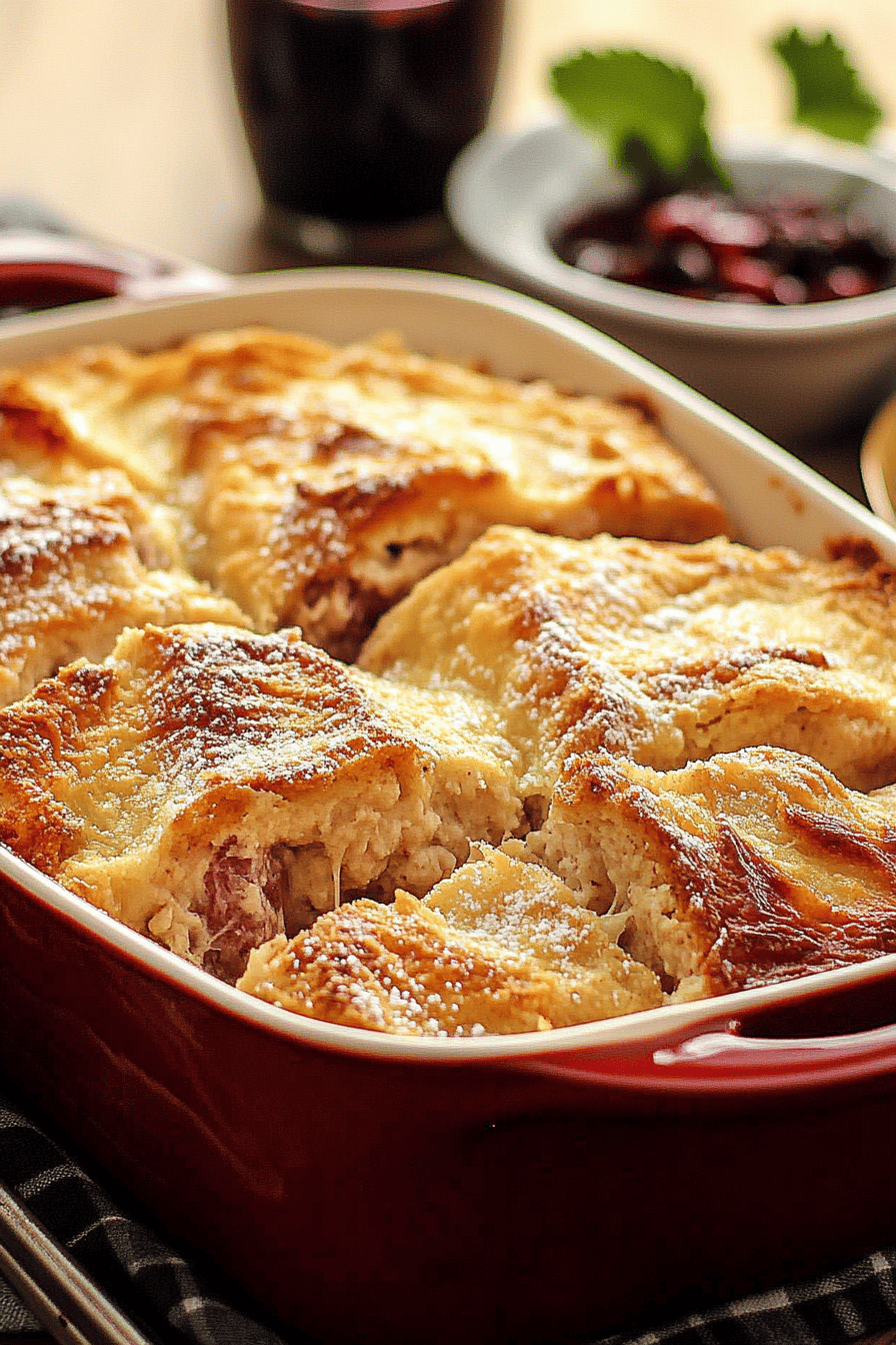 Monte Cristo Casserole final dish beautifully presented and ready to serve