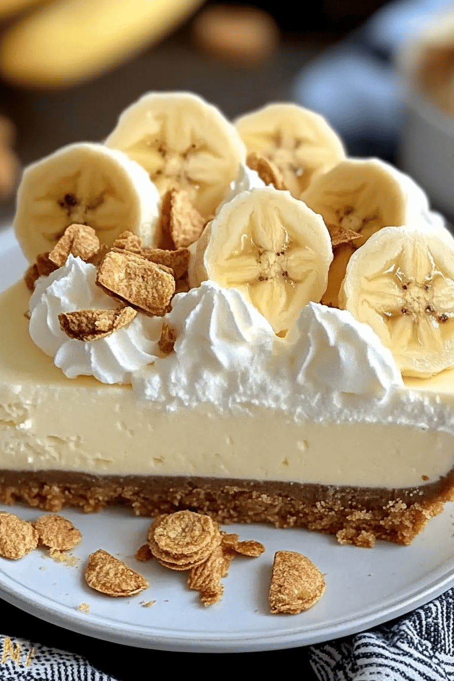 No-Bake Banana Pudding Cheesecake slice on plate showing perfect texture and swirl pattern