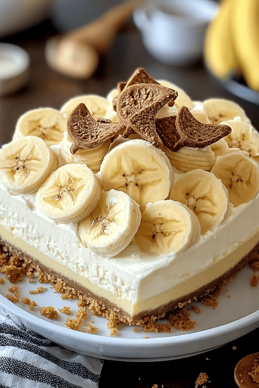 No-Bake Banana Pudding Cheesecake final dish beautifully presented and ready to serve