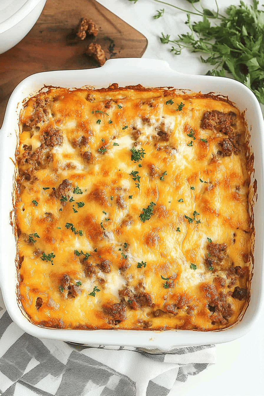 Paula Deen Breakfast Casserole final dish beautifully presented and ready to serve
