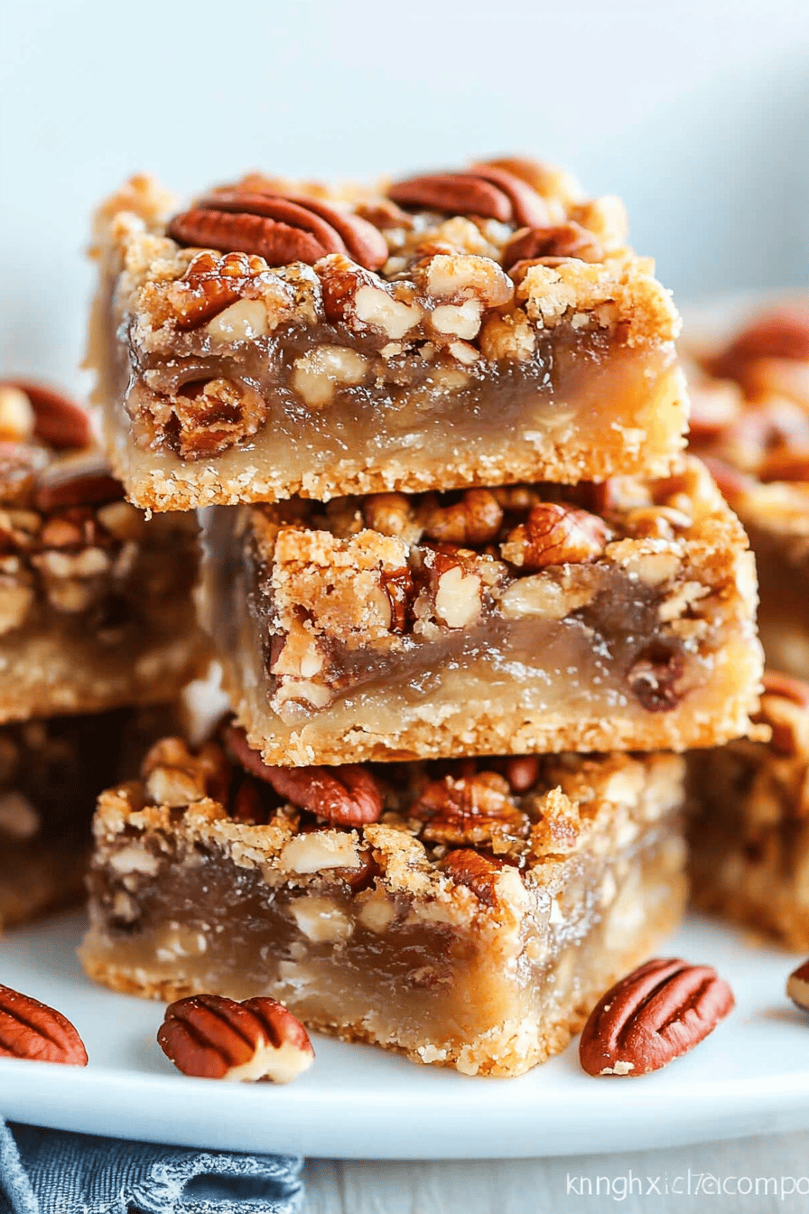 Pecan Pie Bars slice on plate showing perfect texture and swirl pattern