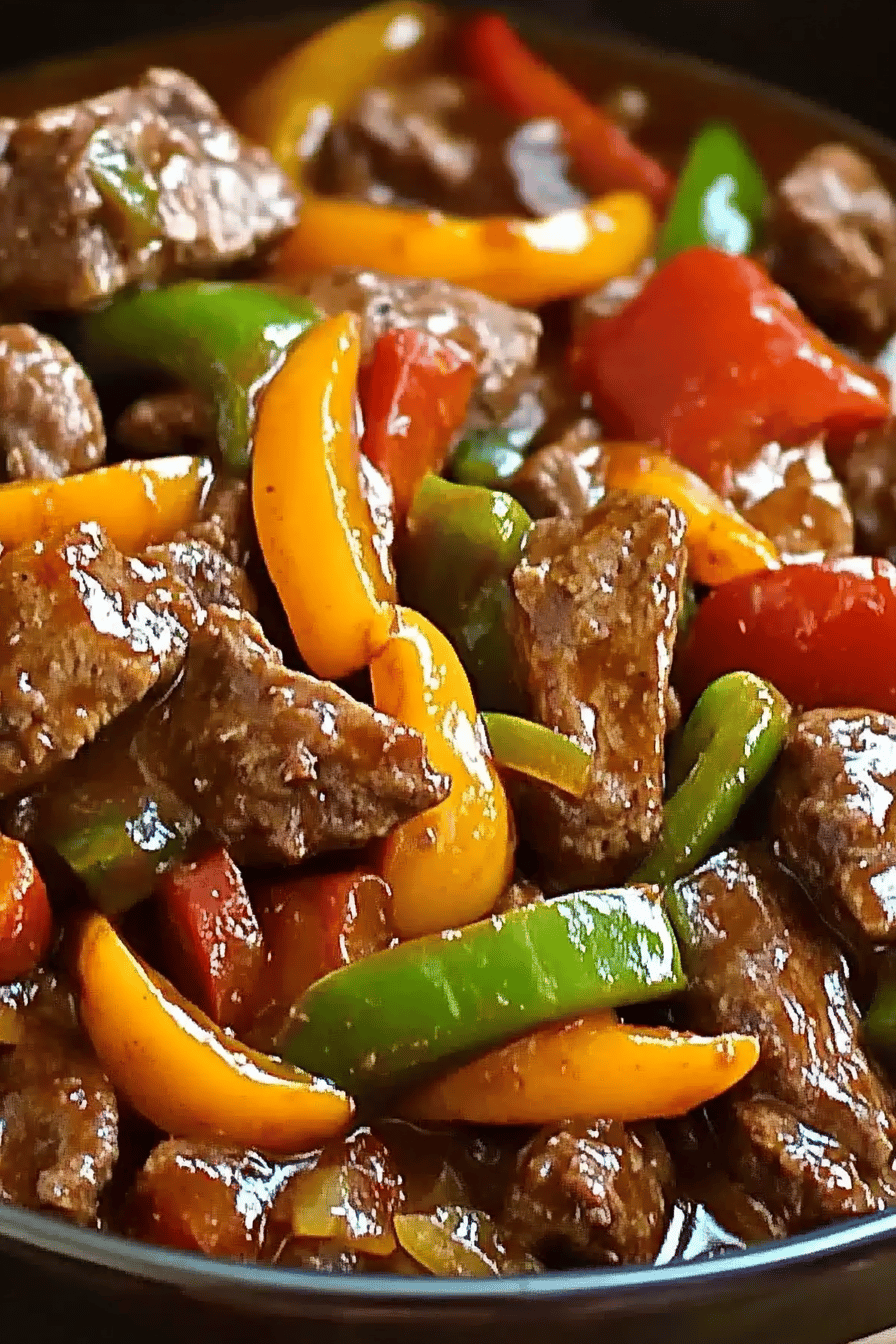 Pepper Steak Crock-Pot final dish beautifully presented and ready to serve