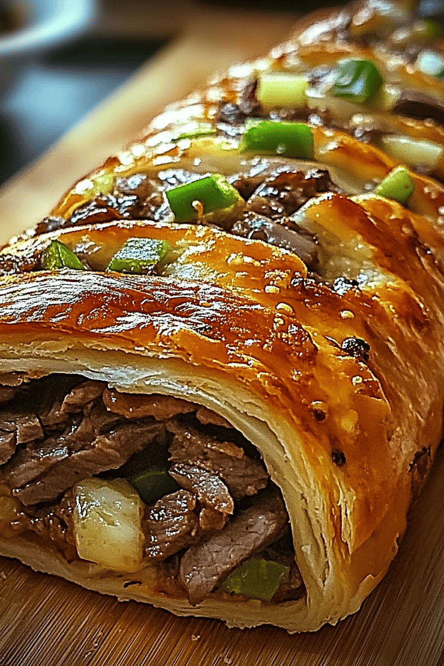 Philly Cheesesteak Stromboli ingredients organized and measured on kitchen counter