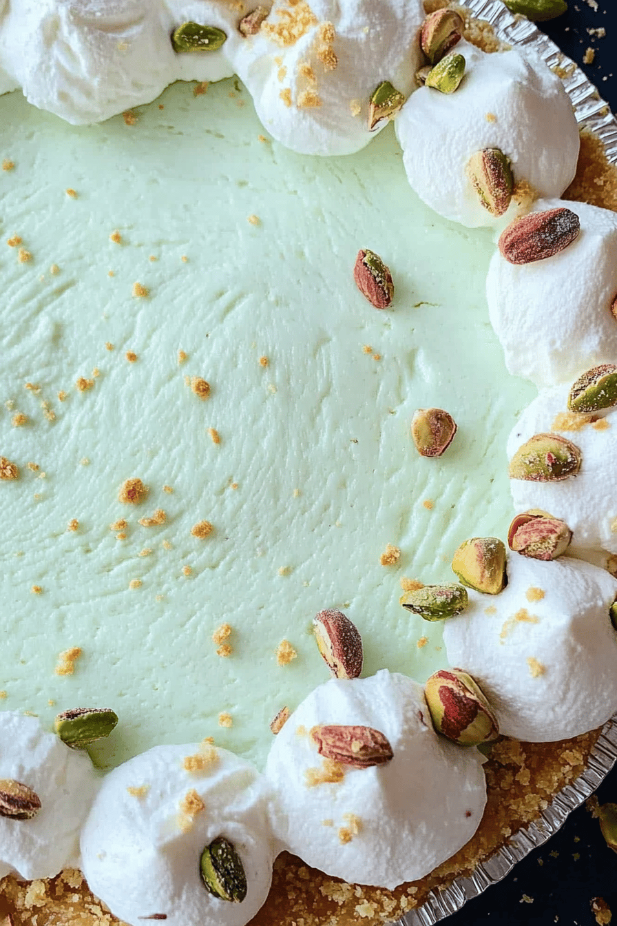 Pistachio Cheesecake Pie slice on plate showing perfect texture and swirl pattern