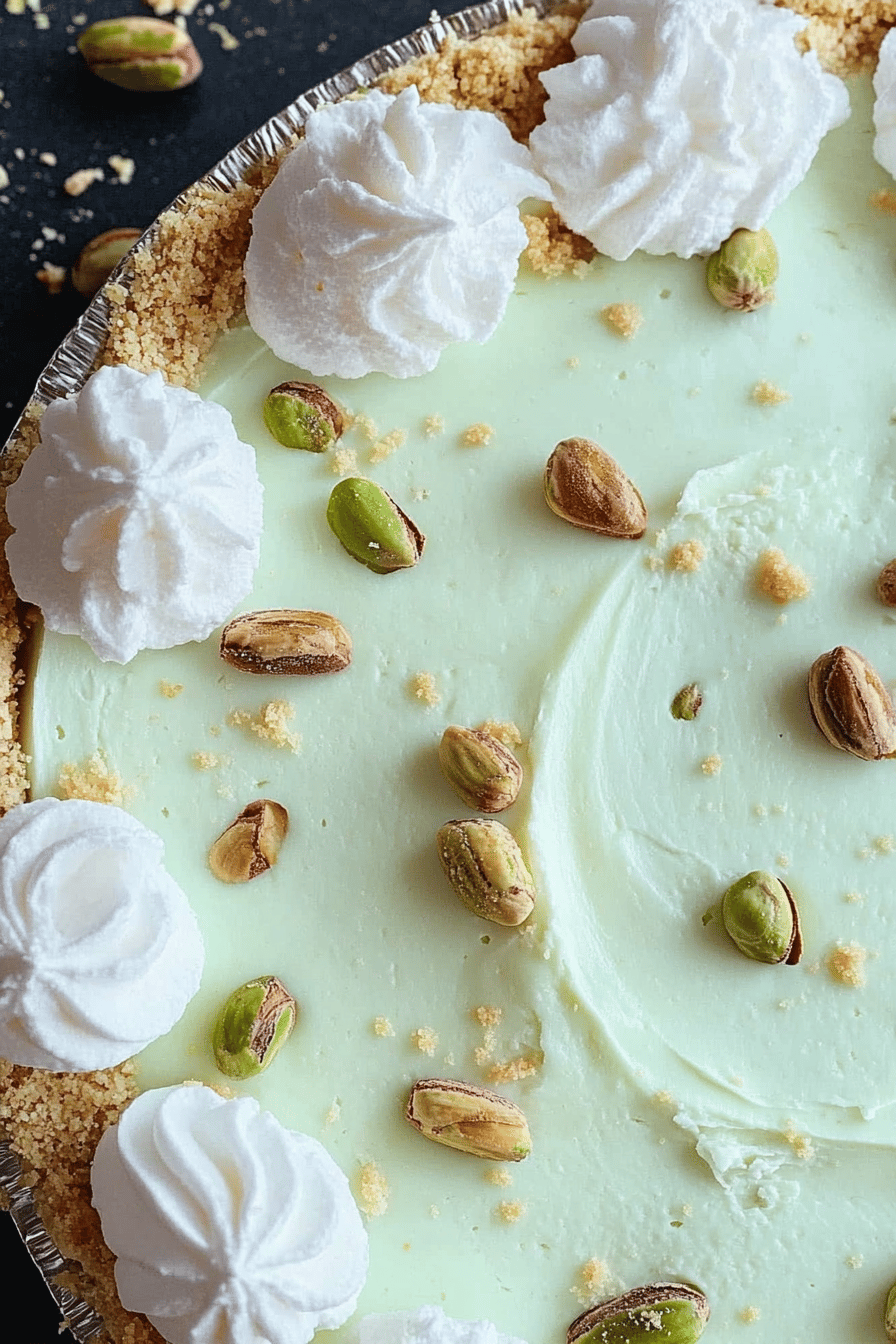 Pistachio Cheesecake Pie final dish beautifully presented and ready to serve