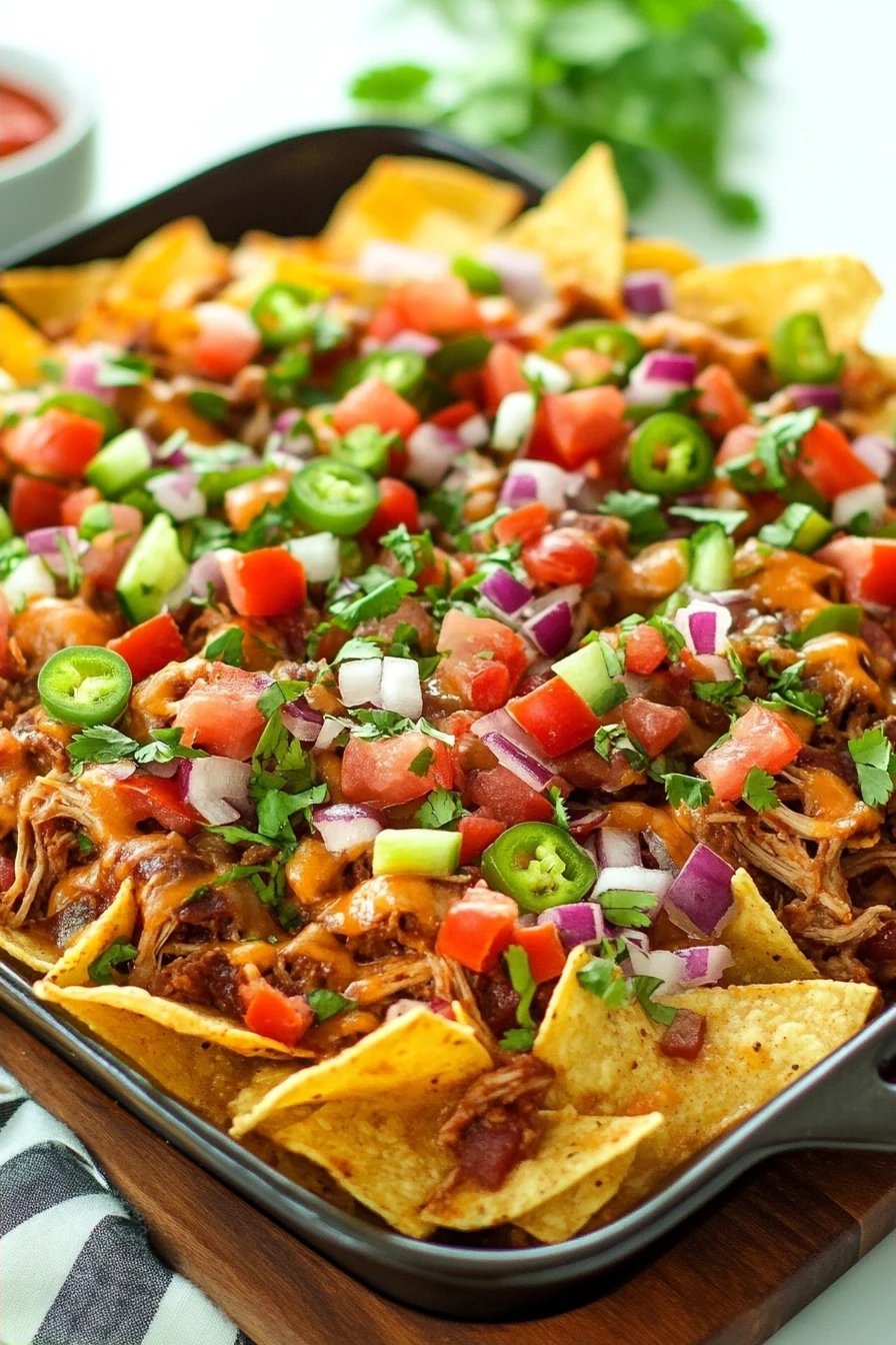 Pulled Pork Nachos final dish beautifully presented and ready to serve