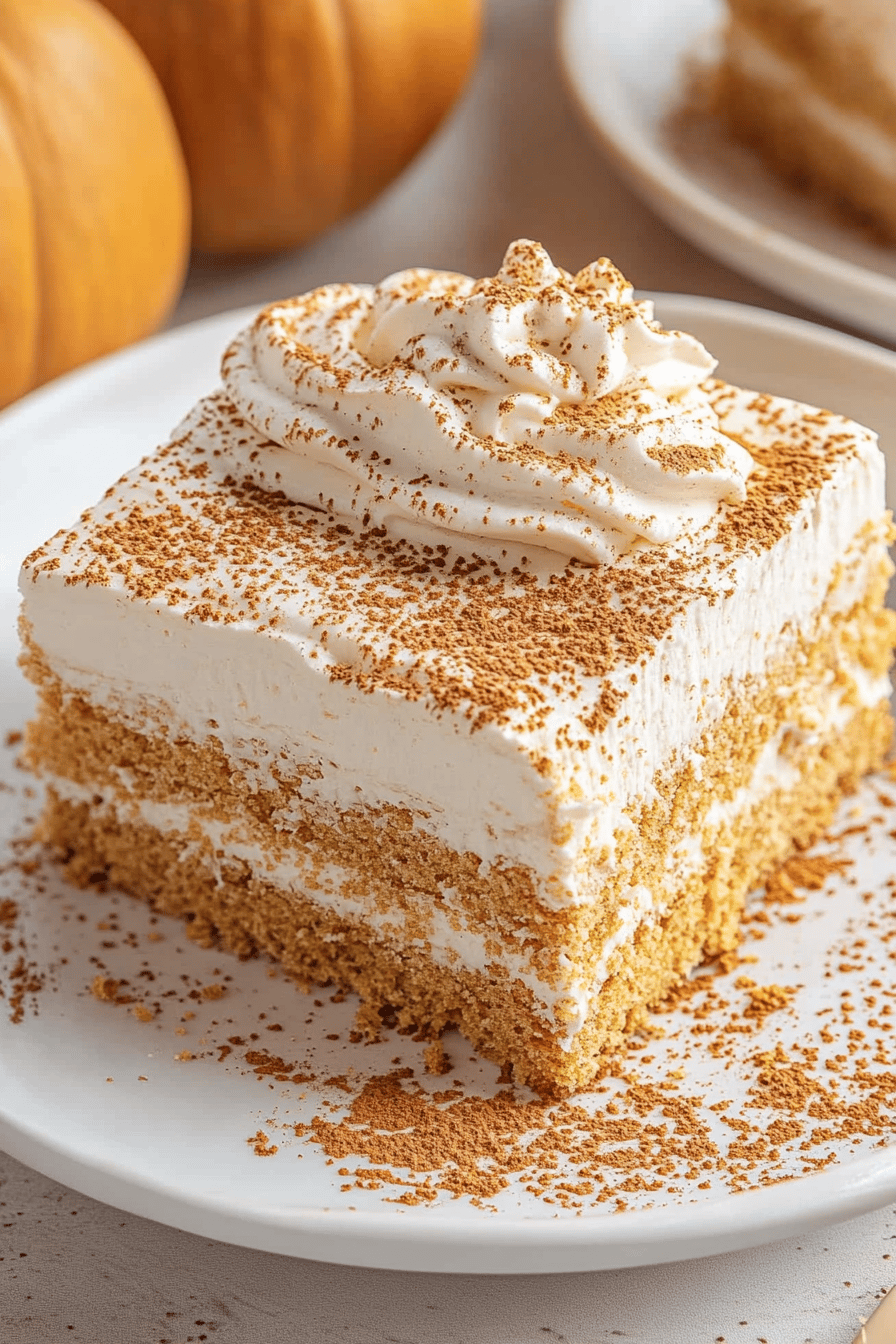 Pumpkin Icebox Cake slice on plate showing perfect texture and swirl pattern