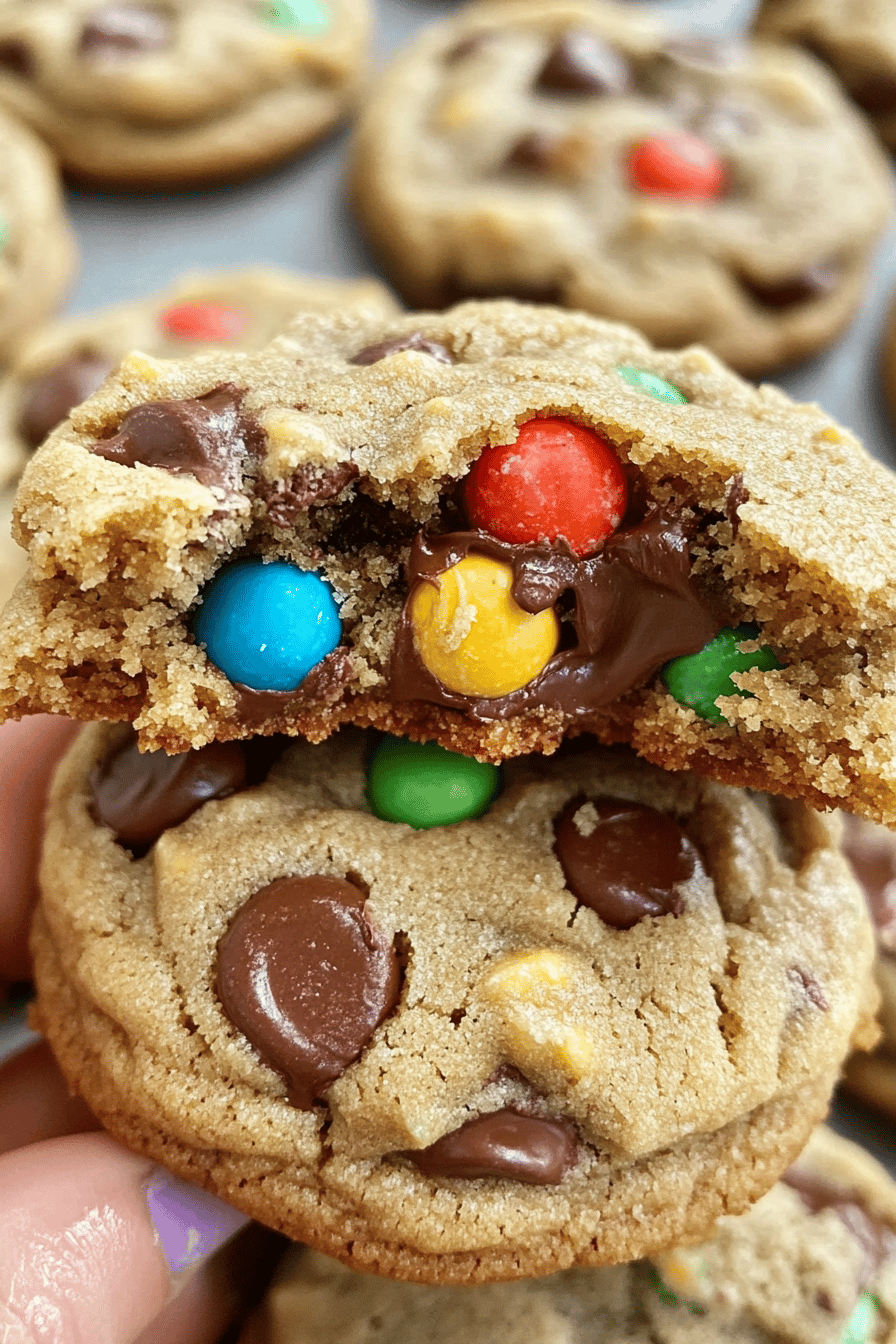 Reese's Stuffed Monster Cookies slice on plate showing perfect texture and swirl pattern