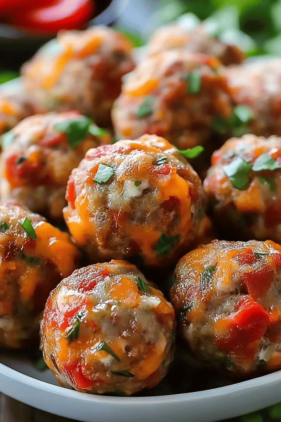 Rotel Sausage Balls slice on plate showing perfect texture and swirl pattern