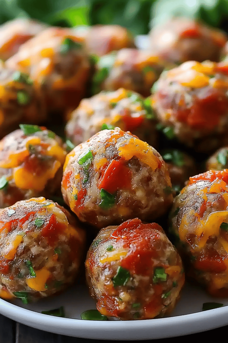 Rotel Sausage Balls final dish beautifully presented and ready to serve