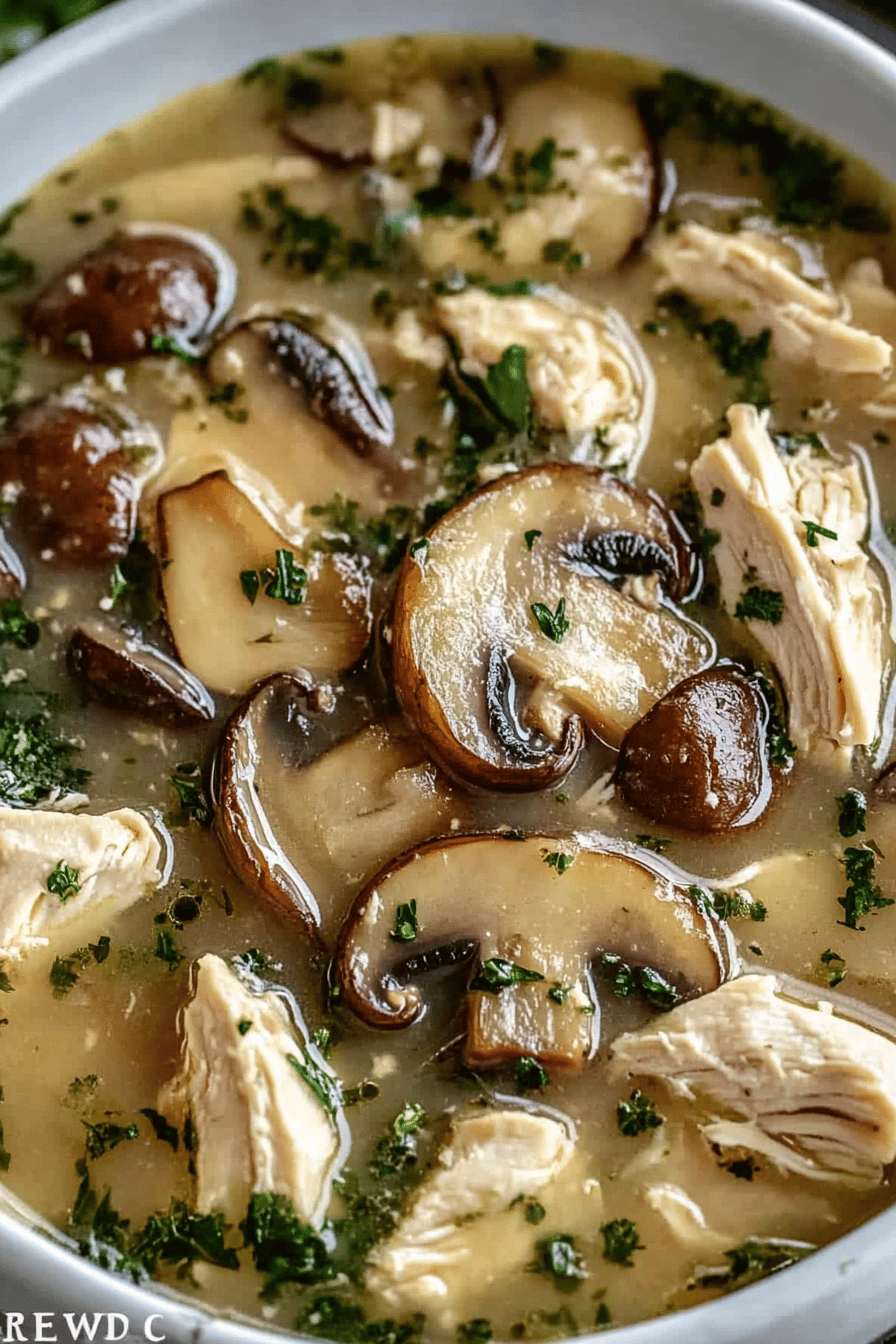 Rotisserie Chicken Mushroom Soup slice on plate showing perfect texture and swirl pattern