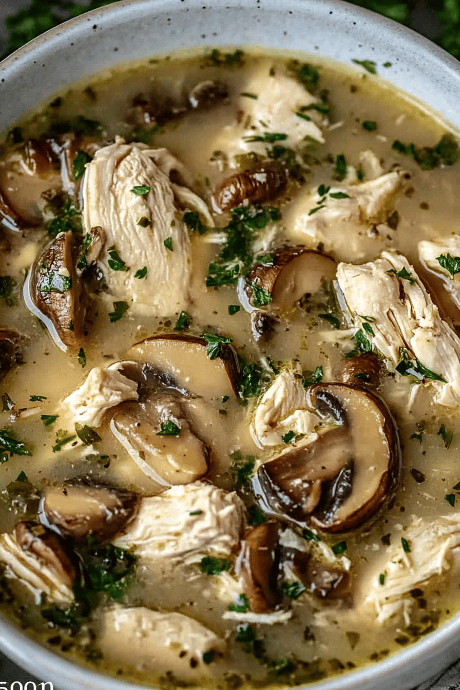 Rotisserie Chicken Mushroom Soup final dish beautifully presented and ready to serve