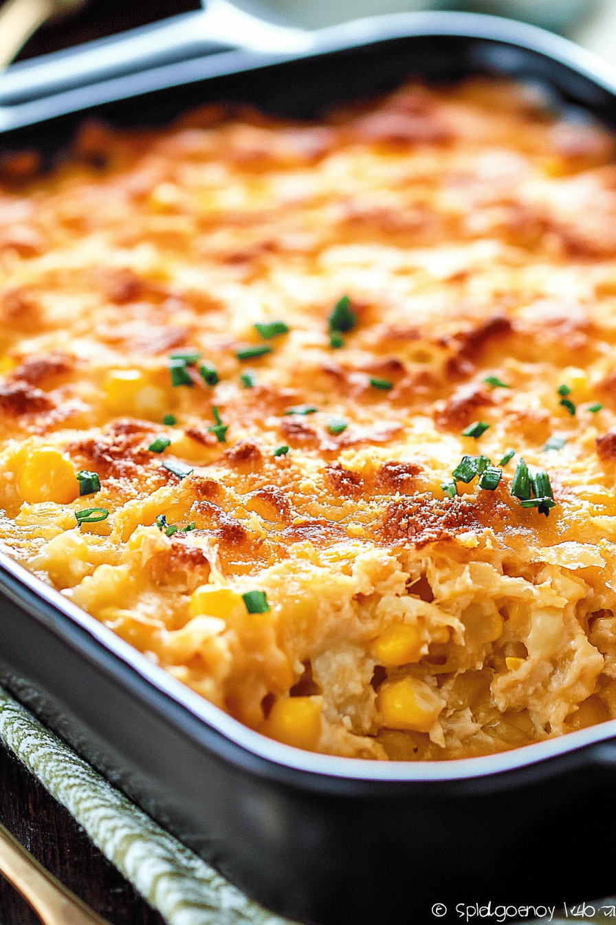 Scalloped Corn Recipe slice on plate showing perfect texture and swirl pattern