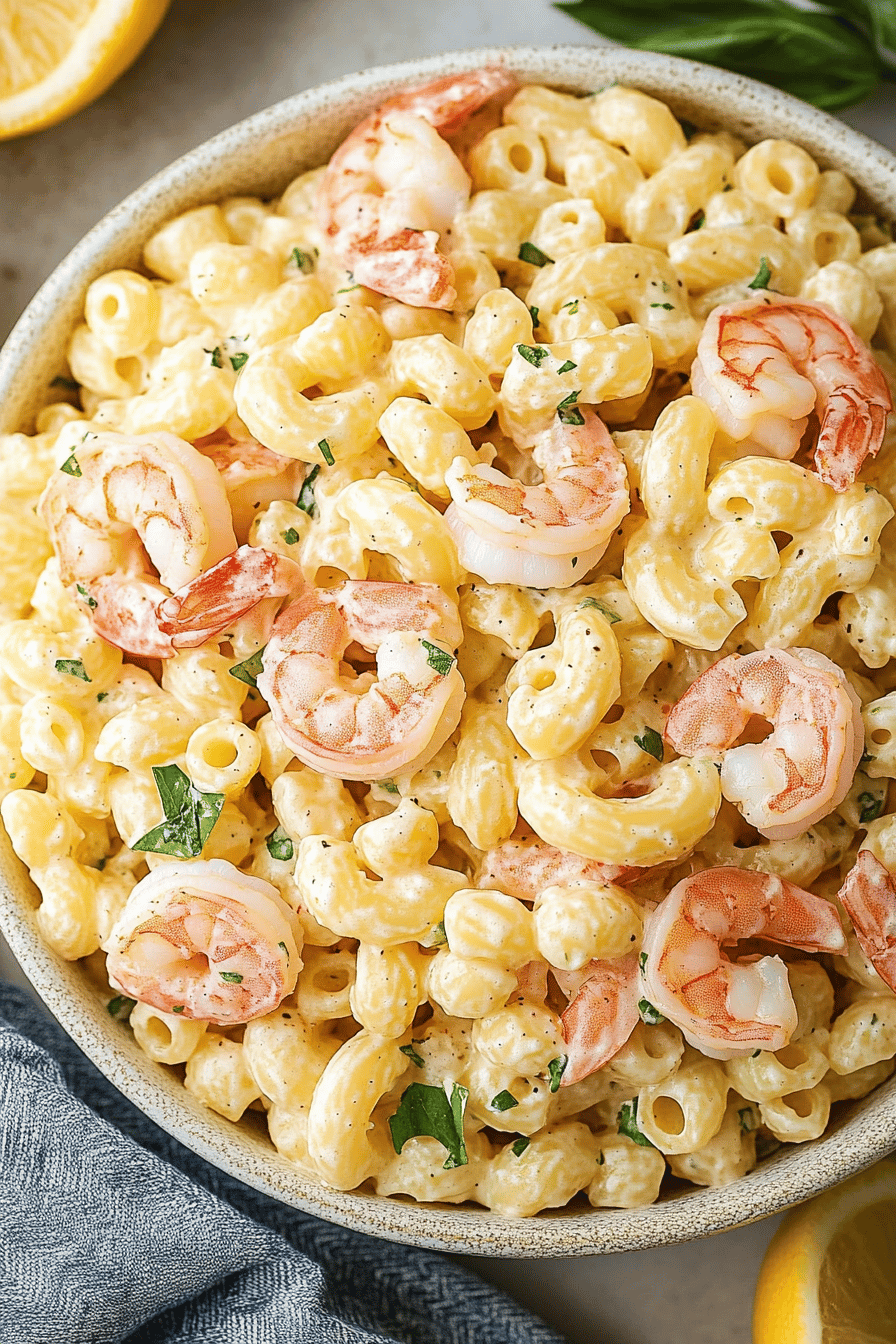 Shrimp Macaroni Salad Recipe final dish beautifully presented and ready to serve