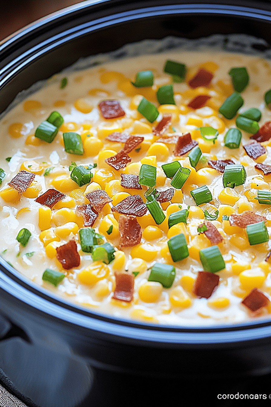 Slow Cooker Creamed Corn slice on plate showing perfect texture and swirl pattern