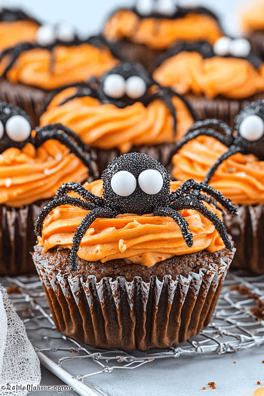 Spider Cupcakes Halloween slice on plate showing perfect texture and swirl pattern