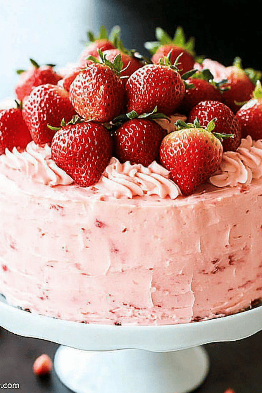 Strawberry Layer Cake final dish beautifully presented and ready to serve