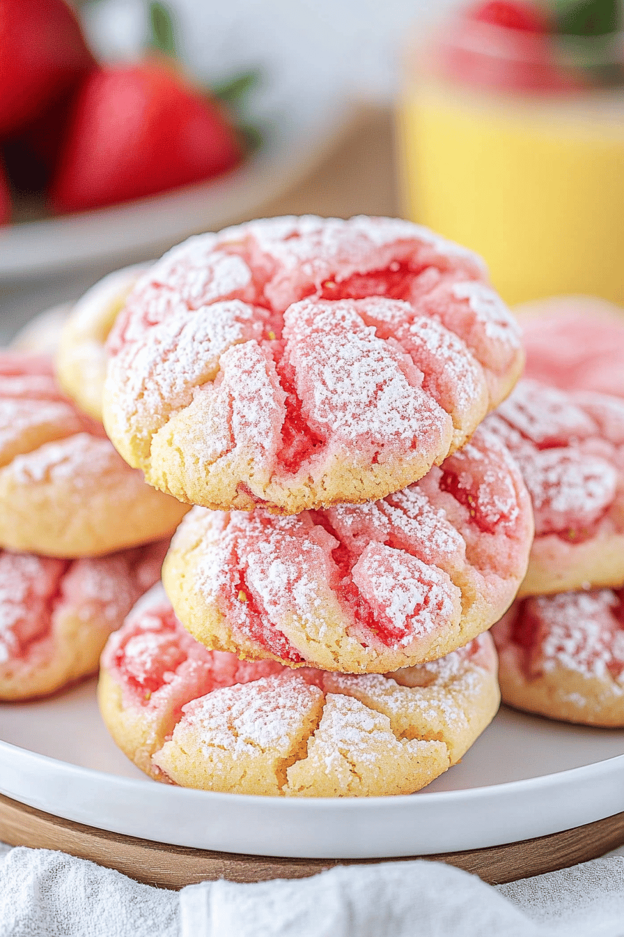 Strawberry Lemonade Cookies slice on plate showing perfect texture and swirl pattern