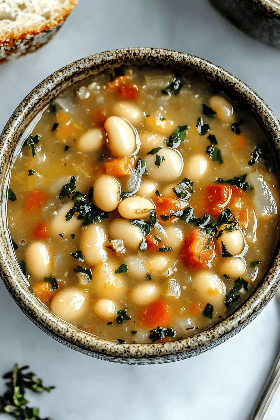Tuscan Bean Soup Recipe slice on plate showing perfect texture and swirl pattern