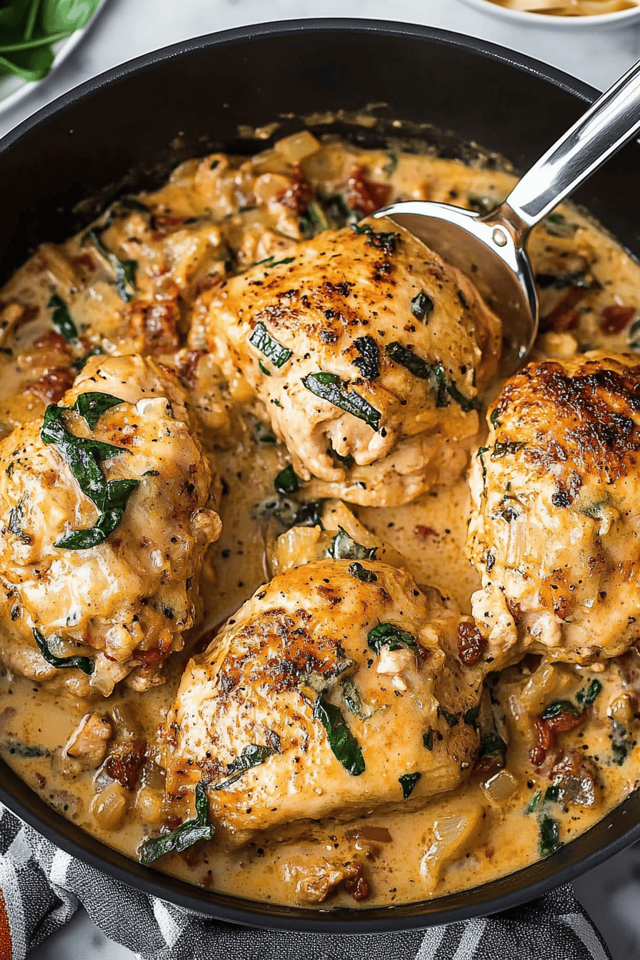 Tuscan Chicken Recipe final dish beautifully presented and ready to serve