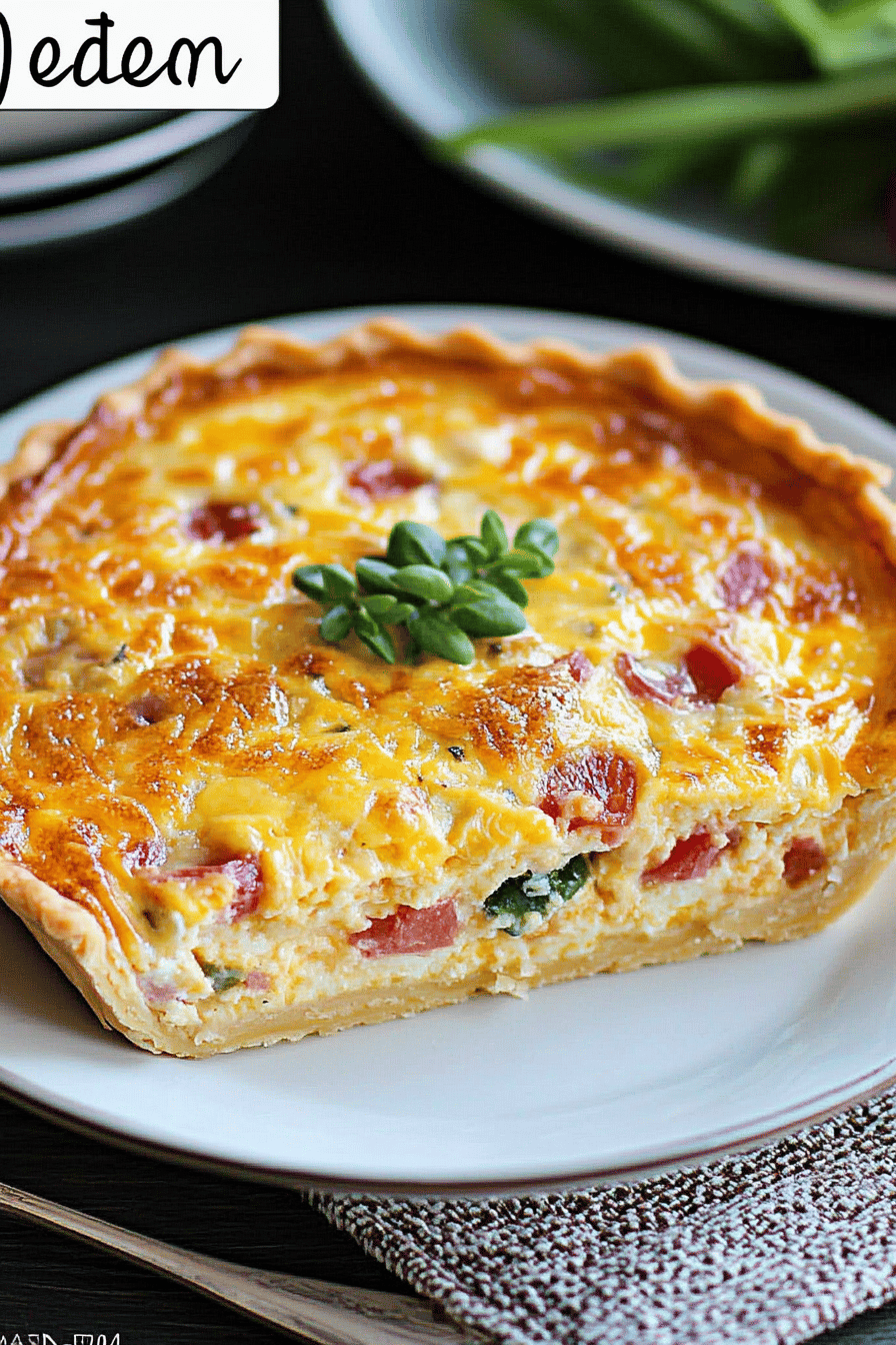 Western Omelet Quiche slice on plate showing perfect texture and swirl pattern