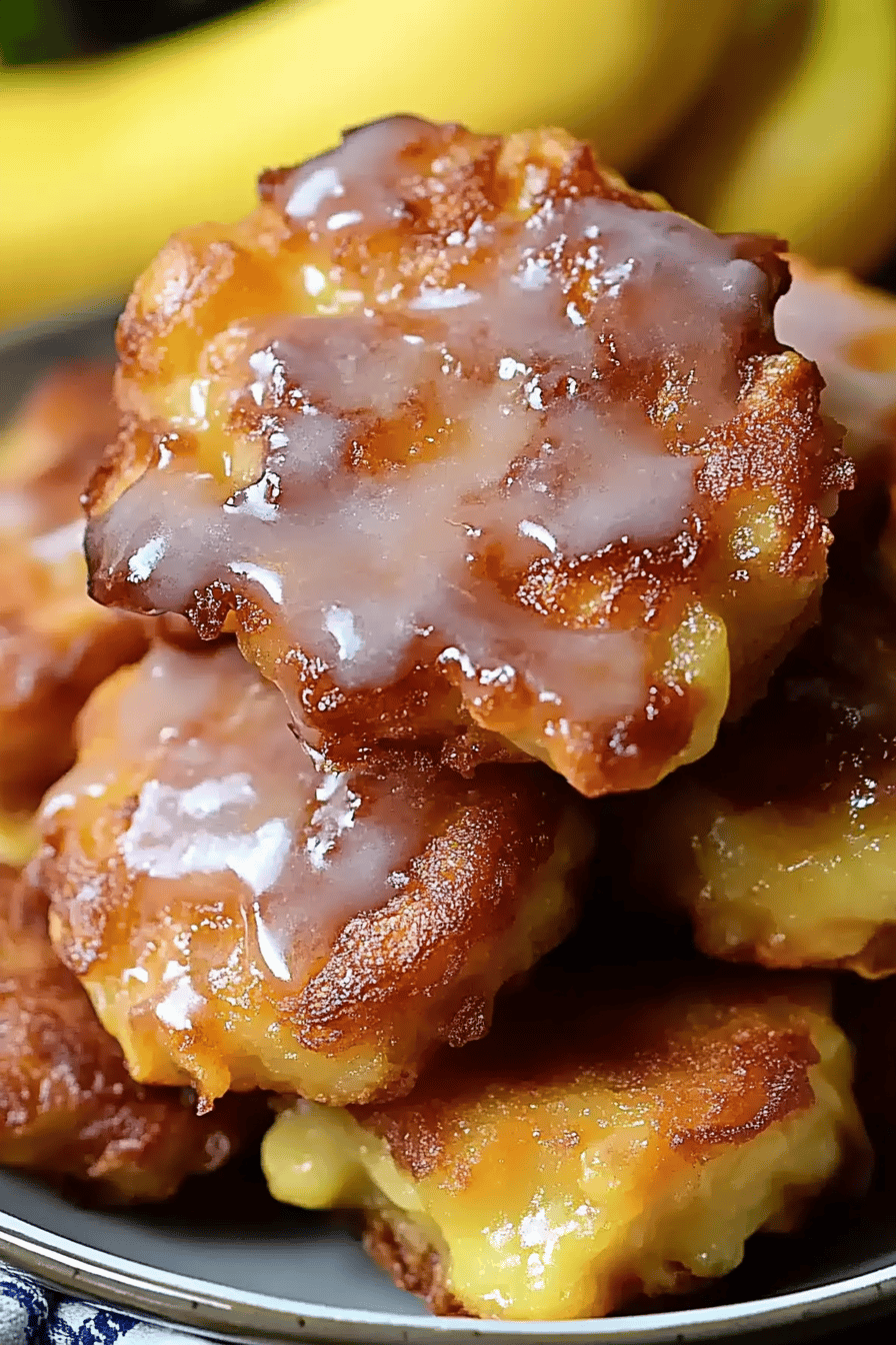 banana fritters recipe slice on plate showing perfect texture and swirl pattern