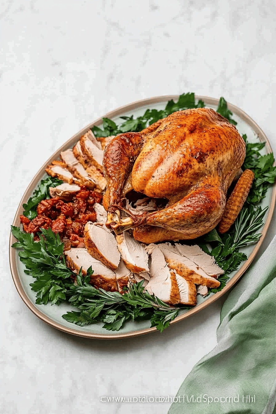 carve a turkey slice on plate showing perfect texture and swirl pattern