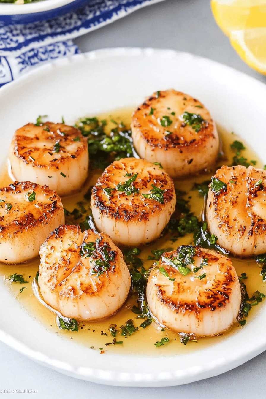 seared scallops ingredients organized and measured on kitchen counter