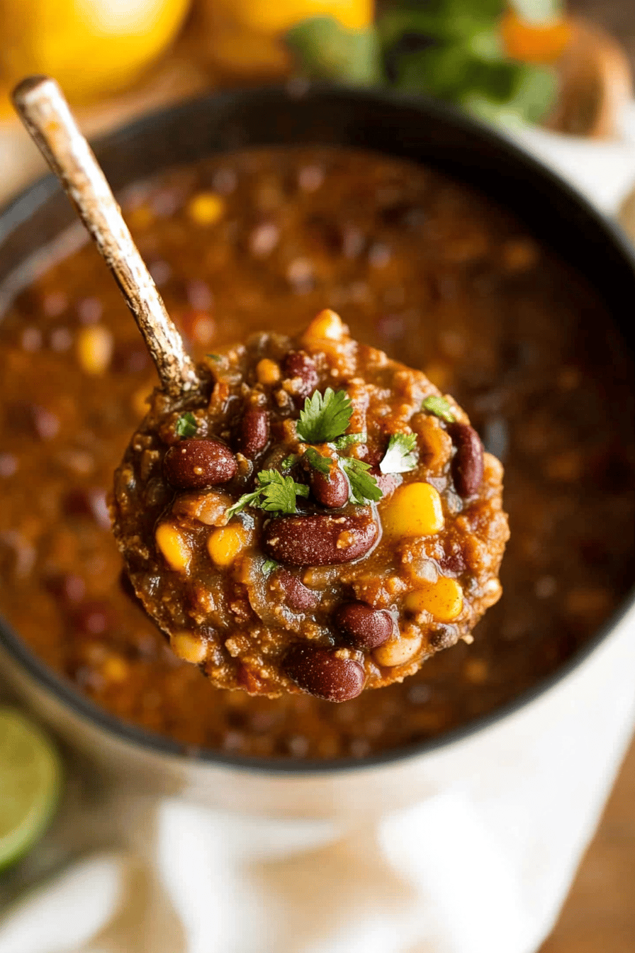 3 bean chili slice on plate showing perfect texture and swirl pattern