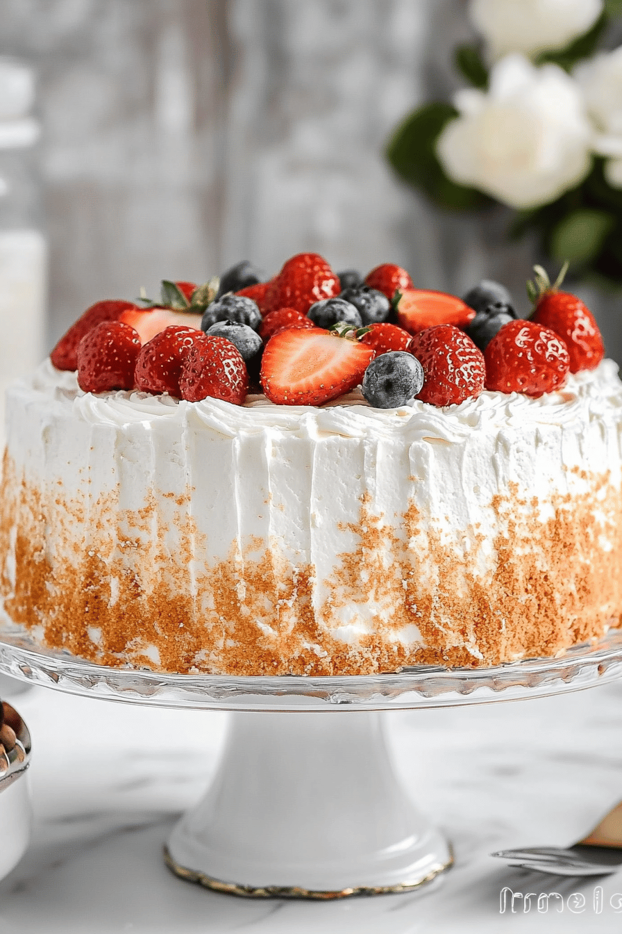 Angel Food Cake Recipe slice on plate showing perfect texture and swirl pattern