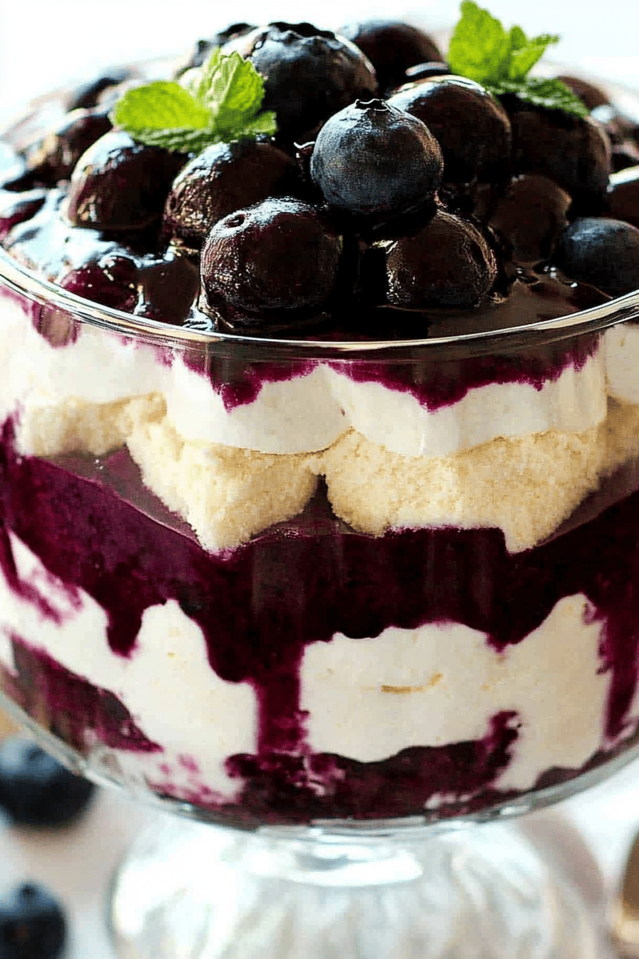 Blueberry Cheesecake Trifle slice on plate showing perfect texture and swirl pattern