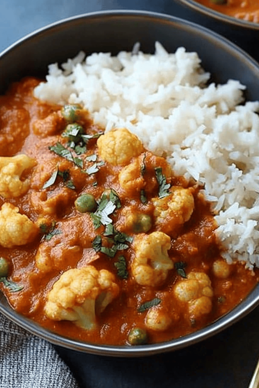 Cauliflower Tikka Masala ingredients organized and measured on kitchen counter