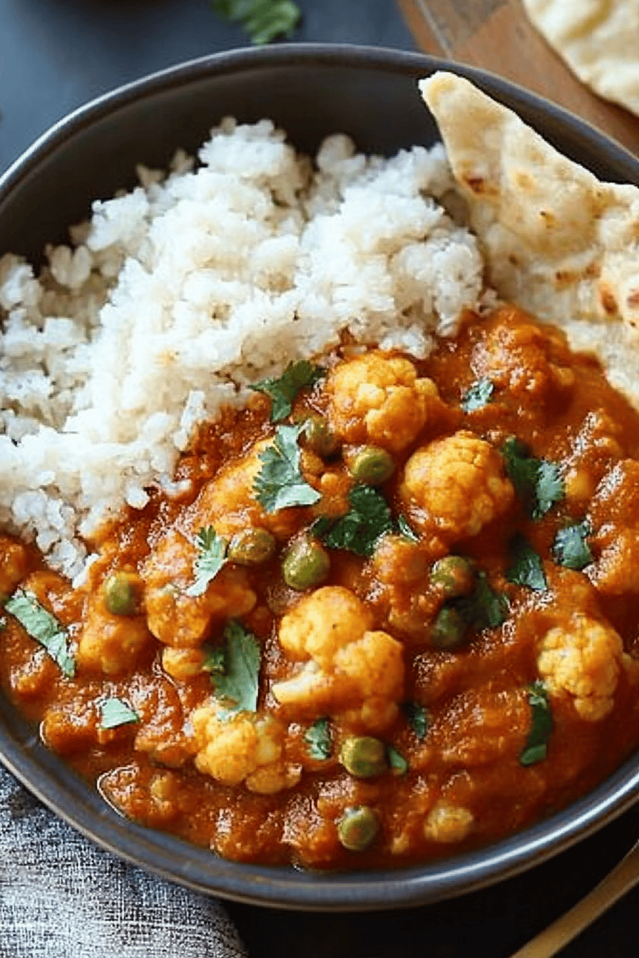 Cauliflower Tikka Masala slice on plate showing perfect texture and swirl pattern