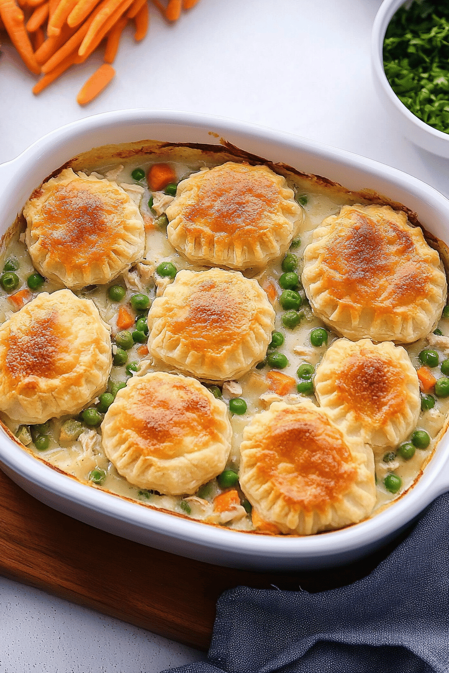Chicken Pot Pie Casserole slice on plate showing perfect texture and swirl pattern