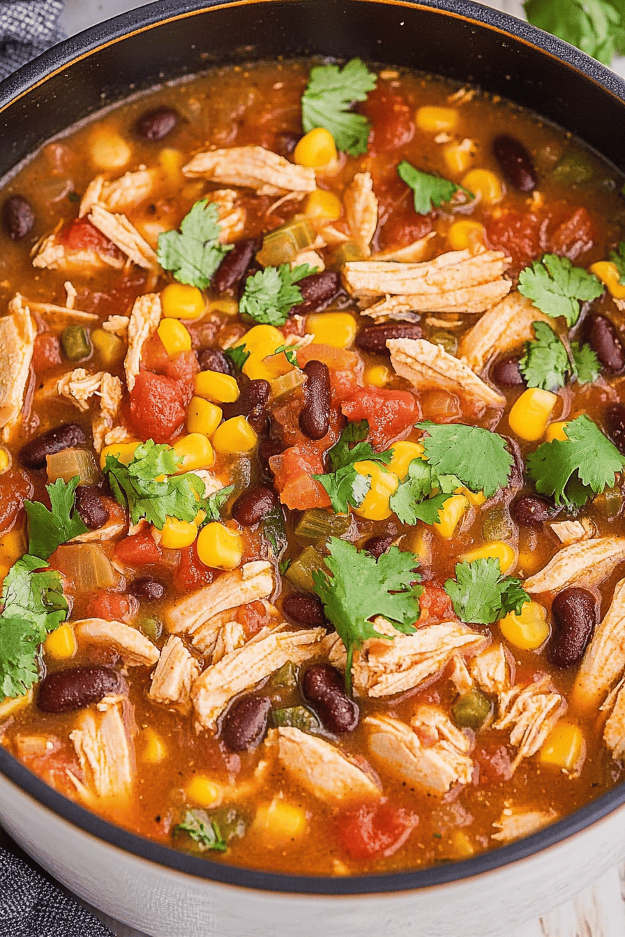 Chicken Taco Soup slice on plate showing perfect texture and swirl pattern