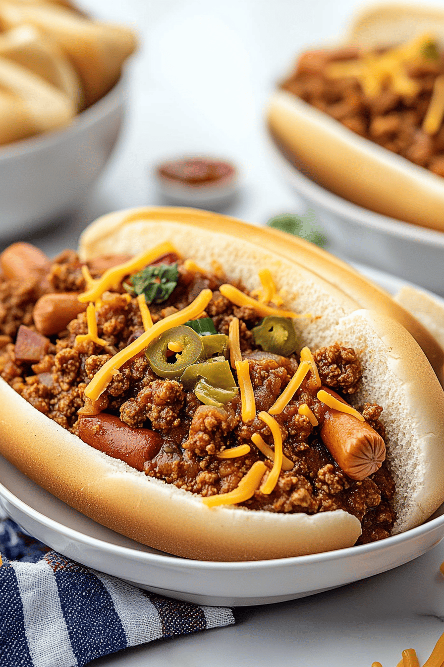 Crock Pot Hot Dog Chili Recipe slice on plate showing perfect texture and swirl pattern