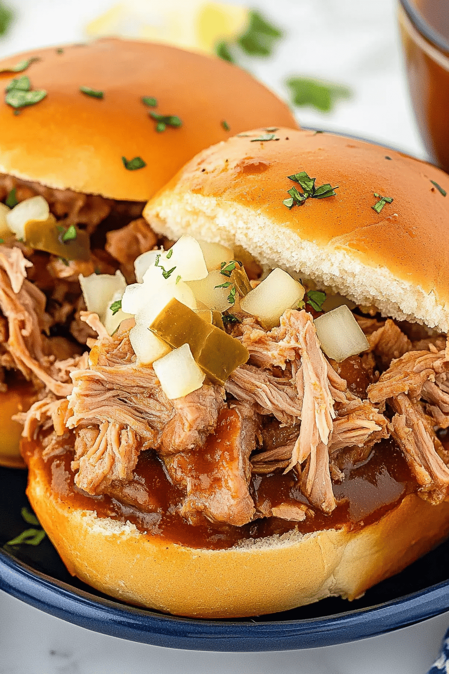 Crockpot Pulled Pork Recipe slice on plate showing perfect texture and swirl pattern