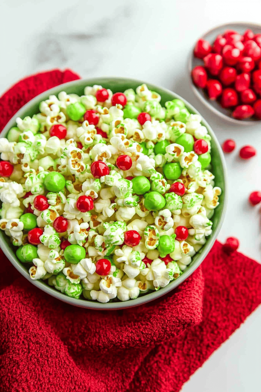 Grinch Popcorn Recipe ingredients organized and measured on kitchen counter