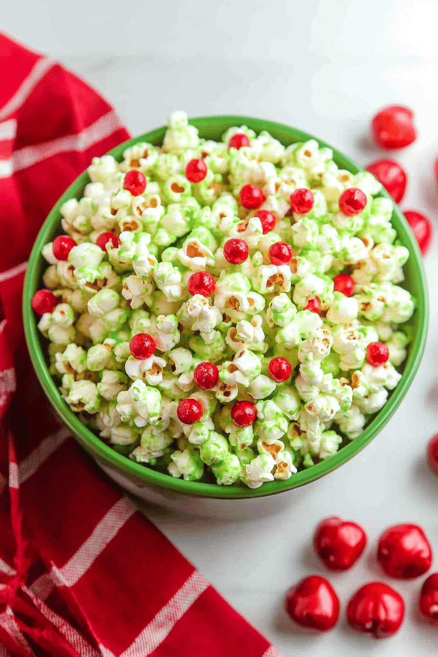 Grinch Popcorn Recipe slice on plate showing perfect texture and swirl pattern