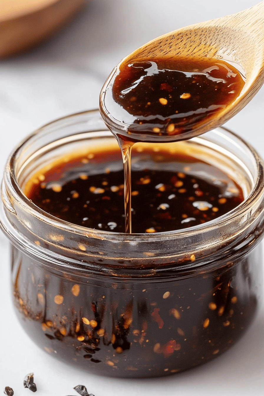 Homemade Teriyaki Sauce slice on plate showing perfect texture and swirl pattern