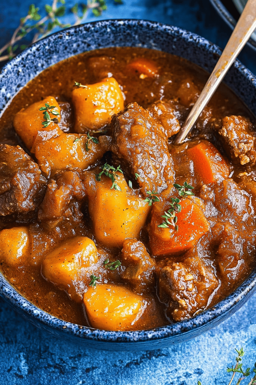 Irish stew slice on plate showing perfect texture and swirl pattern