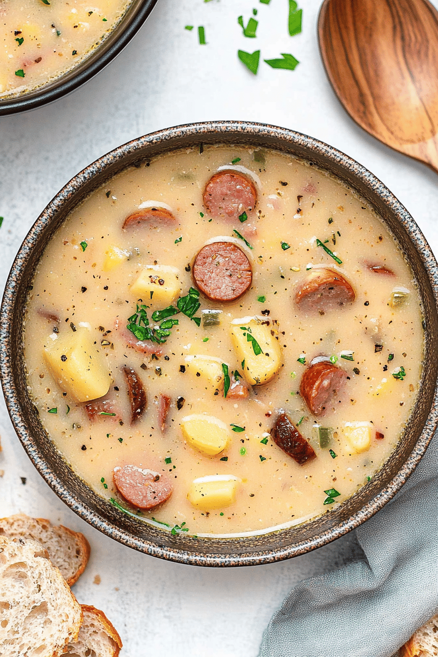 Kielbasa Potato Soup ingredients organized and measured on kitchen counter