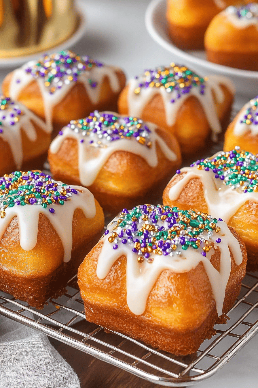 King Cake Beignets slice on plate showing perfect texture and swirl pattern