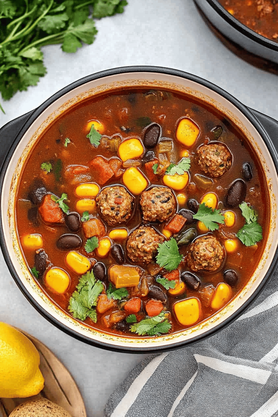 Mexican Meatball Soup slice on plate showing perfect texture and swirl pattern
