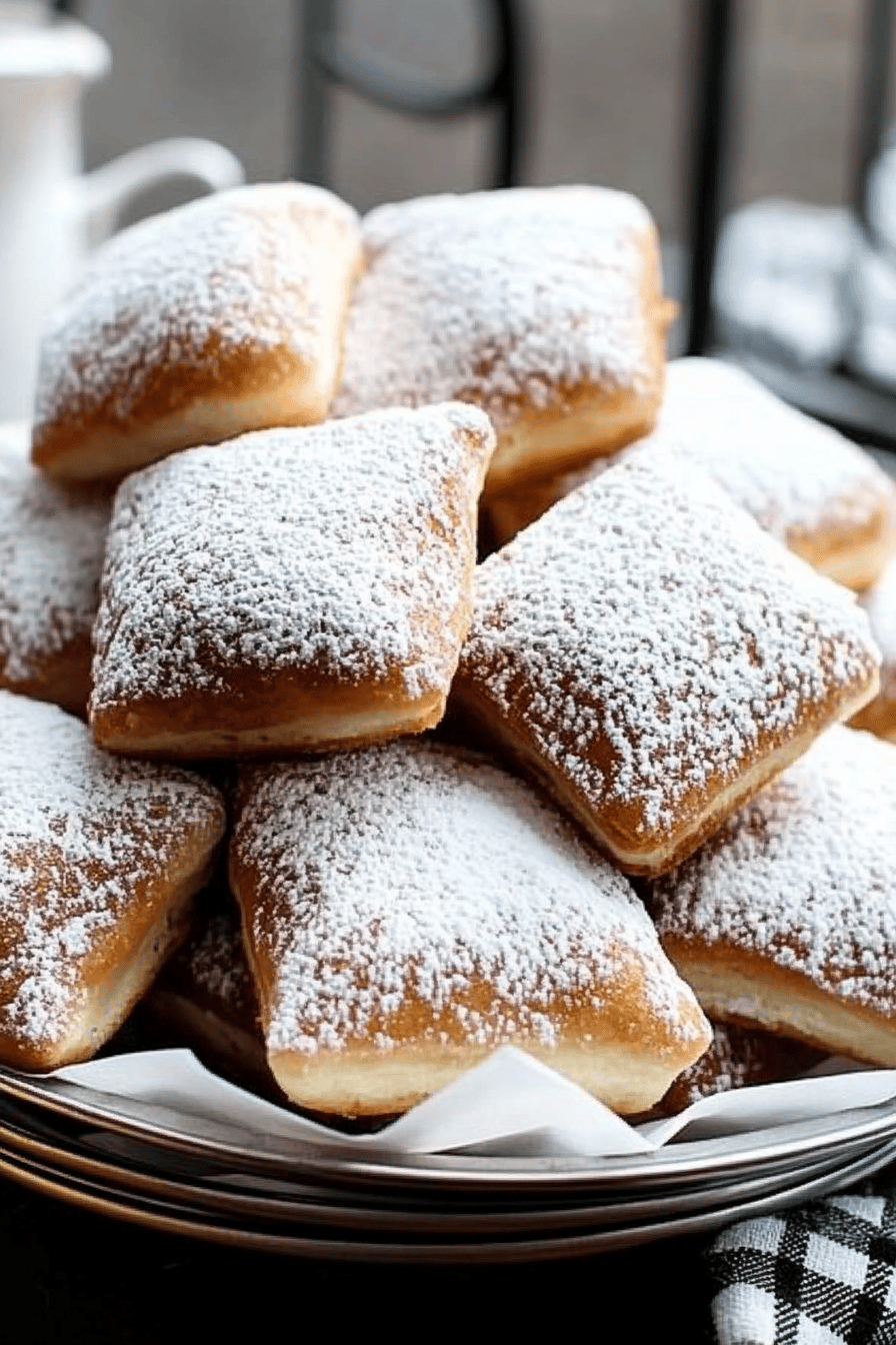 New Orleans Beignets slice on plate showing perfect texture and swirl pattern