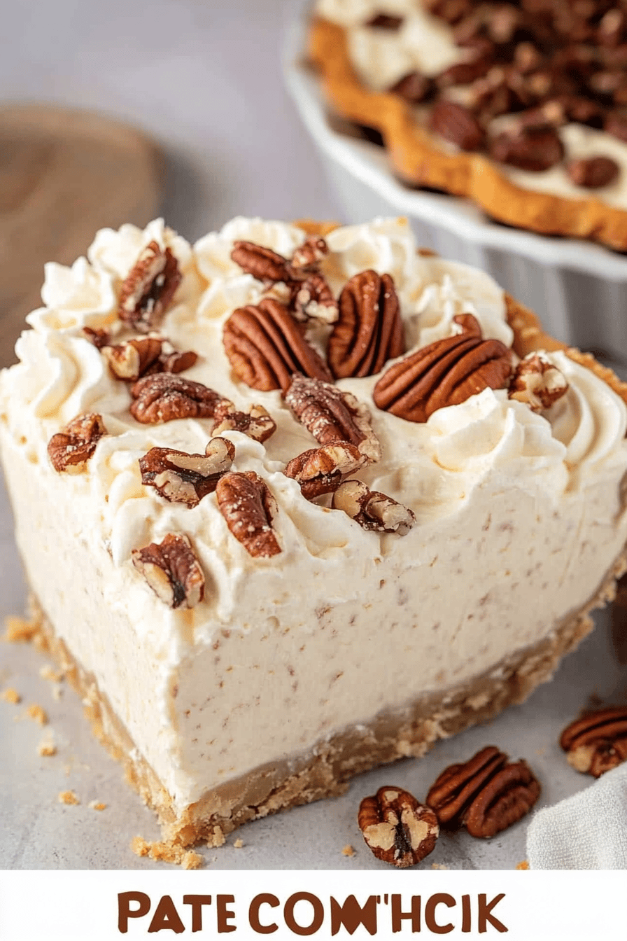 Pecan Cream Pie slice on plate showing perfect texture and swirl pattern