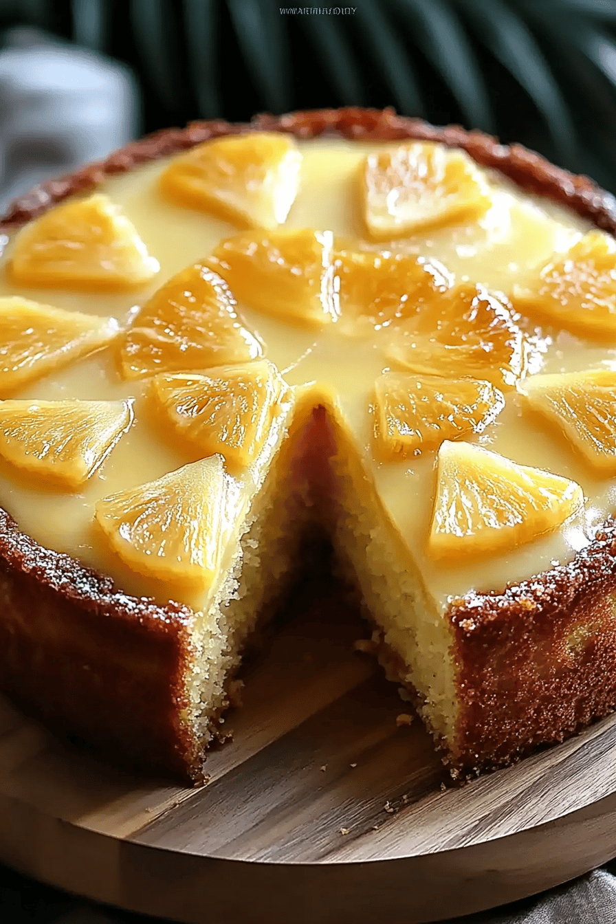 Pineapple Cake Recipe slice on plate showing perfect texture and swirl pattern